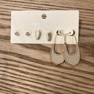 Triple pack, studs gold ovals, leather style hoops